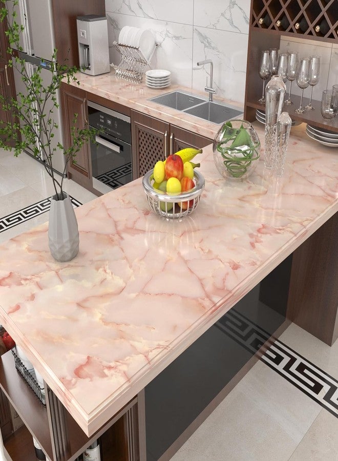 JRM Marble Wallpaper Peel and Stick Waterproof Kitchen Countertop Wallpaper for Cabinets, Bathroom Self Adhesive Marble Wallpaper Removable and Decorative (Apricot Pink 60X200 CM, 1) - Image 2